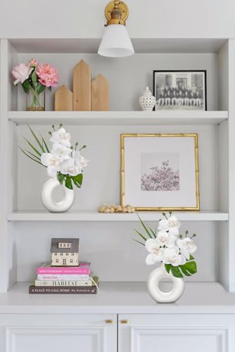 Briful Fake Orchid Flowers with Ceramic Vase 2PCS White Orchid Silk Flowers Arrangement Artificial Orchid Plants for Home Office Party Wedding Dining Room Table Centerpiece Decor - color: White#1