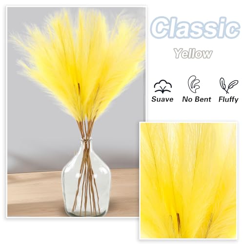 12 PCS Light Yellow Faux Pampas Grass 38"/3.1ft Tall Artificial Pompous Grass Large Fake Pompas Branches Plants Floor Vase Filler for Flower Arrangement Home Decor - color: Light Yellow