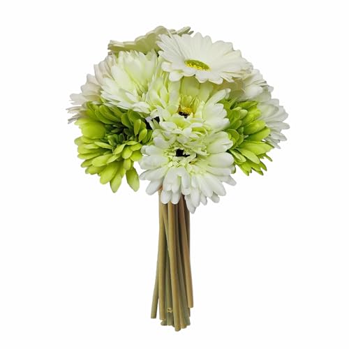 16Pcs White Green Artificial Flowers Gerbera Daisy Bulk, Fake Silk Flowers Arrangements, Lifelike Faux Daisy for Wedding Bouquet Table Centerpiece Home Decor - color: White