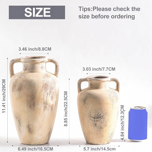 Large Ceramic Flower Vase,11.41 inch Tall Terracotta Farmhouse Rustic Vase with 2 Handles for Home Decor, Living Room Shelf Decor, Enterway, Wedding, Table Decoration - color: 103-11.4in