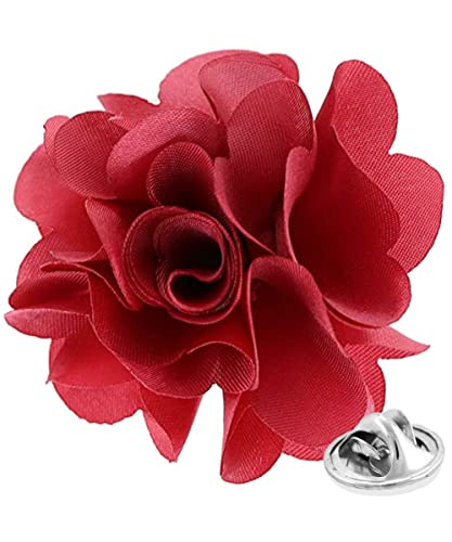 Premium Men's Formal Solid Color Flower Lapel Pin - Boutonniere for Men, Brooch Pin - color: Rose