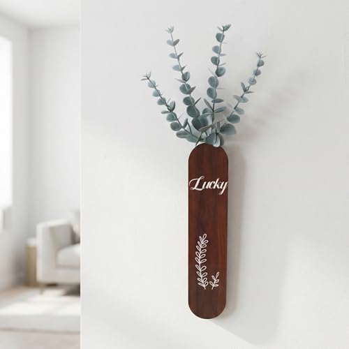 Woration 1PC Hanging Wooden Artificial Eucalyptus Leaves Stem Wall Decoration Brown Wood Vase Planter with Fake Greenery Branches for Home Office Wedding Christmas Decor | Wood Vase Planter, Fake Greenery Branches, Home Office Wedding Christmas Decor, 1PC