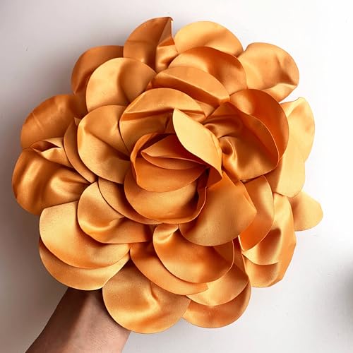 Heyiwell Large Satin Fabric flower for Brooch Pin Wedding Party Dance Dress Suit Clothes Head Hair Accessories DIY Decor 9.45"Inch - color: Dark Yellow