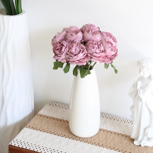 IPOPU 10pcs Dusty Pink Peonies Artificial Flowers Silk Peonies with Stems Real Look Fake Peony for Home Table Decorations Wedding Faux Flowers Arrangements (Dusty Pink) - color: Dusty Pink