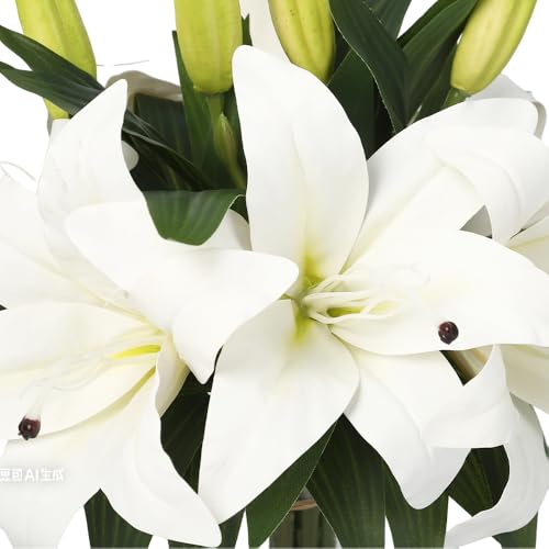 GarveeHome Artificial Lily Flower, Faux Lily Flowers Stems for Vase, Silk Fake Flowers for Home Table Office Wedding Party Decor (White) - color: Tiger Lily ,White