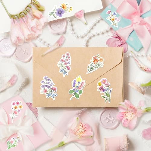 120 PCS Wildflower Stickers, Wildflower Flower Party Favors Birthday Party Decorations Spring Wildflower Floral Flower Bouquet Waterproof Vinyl Stickers for Water Bottle Laptop Envelope