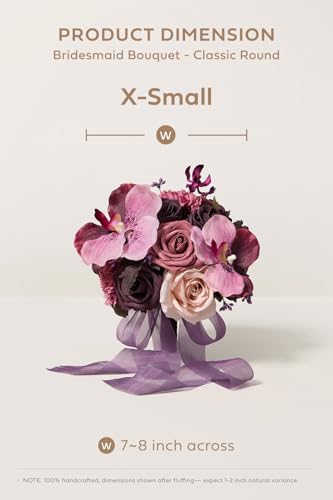 Ling's moment Artificial Bridesmaid Bouquets Set of 4,Deep Plum Wedding Flower Bouquets Purple Floral Bouquet Red Bridal Bouquets with Ribbon Ceremony Anniversary,7-inch Diameter - color: Deep Plum