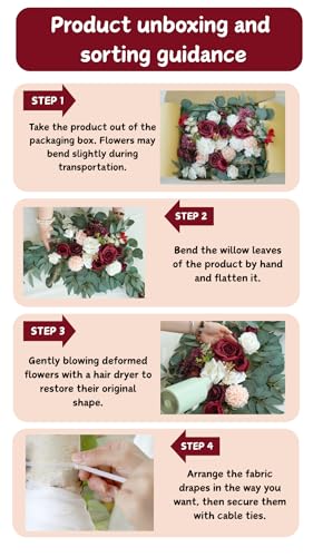 Muhanjia Artificial Wedding Arch Flowers Kit(Pack of 4),2Pcs Artificial Flower Arch Decor, 2Pcs Chiffon Fabric Drapes, Ceremony Decoration, Floral Outdoor Party Decor (Burgundy & Blush) - color: Burgundy & Blush