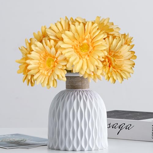 TOPIA Artificial African Daisies Flowers African Daisy Silk Flowers Artificial Gerbera Daisies Pack of 10 (Champagne) - color: Champagne, size: 10pcs