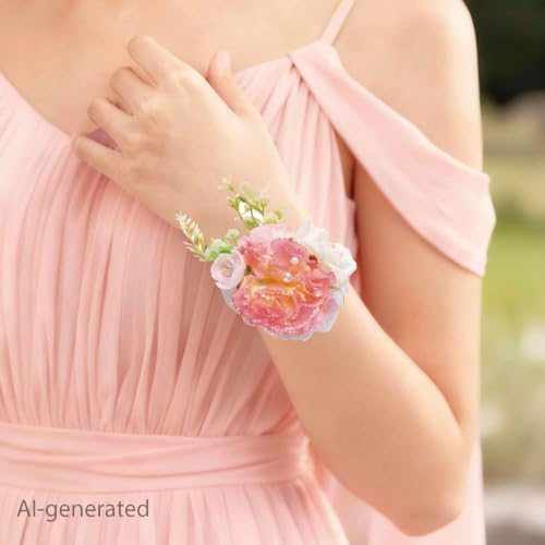 2 Pcs Pink White Carnation Wrist Corsage, Artificial Flower Corsage Bracelet for Wedding, Prom, Bridesmaid, Mother of the Bride, Bridal Shower Party (Carnation,2pcs Wrist Corsage) - color: Carnation,2pcs Wrist Corsage