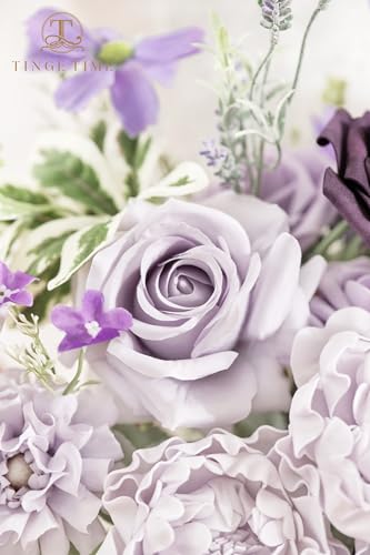 TINGE TIME 11 Inch Wedding Bouquets for Bride, Lavender&Plum Artificial Flowers Bouquet, Brides & Bridesmaids Bouquet for Wedding Anniversary Ceremony Bridal Shower Decorations - color: Lavender & Plum