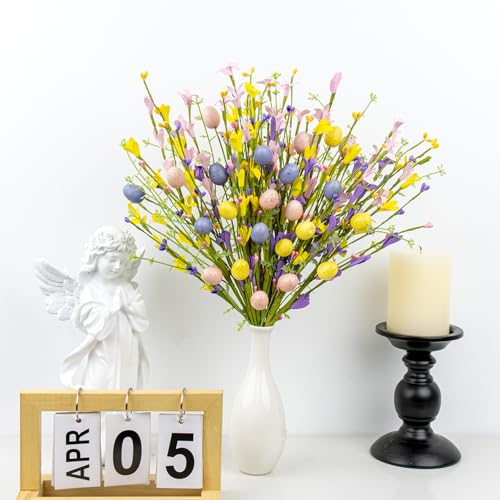 12 PCs Easter Table Centerpiece Decorations Farmhouse Easter Flowers Artificial for Decoration Colorful Egg Flowers with Jasmine Lily Forsythia Flowers for Vase Dinner Table Indoors Decor - color: 12 Yellow Color