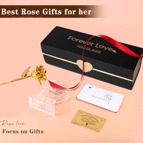 Gold Rose 24K Plated Gold Dipped Rose,Genuine One of a Kind - Forever Flower -Preserved Rose,Romantic Gift for Valentine's Day and Mothers Day, Anniversary, Birthday,Gifts for Her,Wife,Girlfriend - color: Gold Rose（with Heart-shaped Stand）