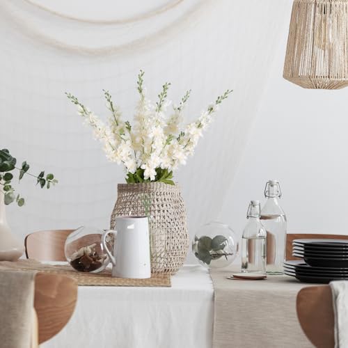 6PCS Champagne Silk Flowers Artificial Delphinium 33" Long Stem Flowers for Tall Vase Ivory White Faux Flowers for Wedding Centerpieces for Home Decor Indoor (Champagne) - color: Champagne