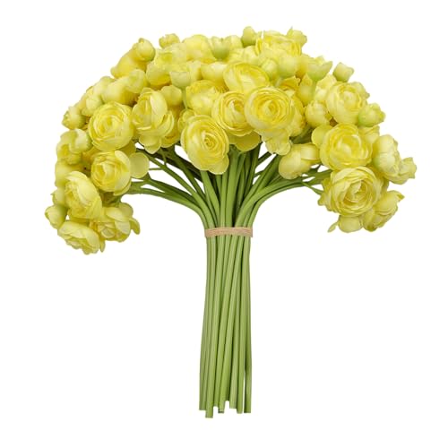 32Pcs Ranunculus Artificial Flowers, Yellow Fake Peonies, Real Touch Silk Faux Mini Ranunculus Filler Flowers Bulk for DIY Wedding Bouquet, Vase Centerpieces, Bridal Shower Decor - color: Yellow