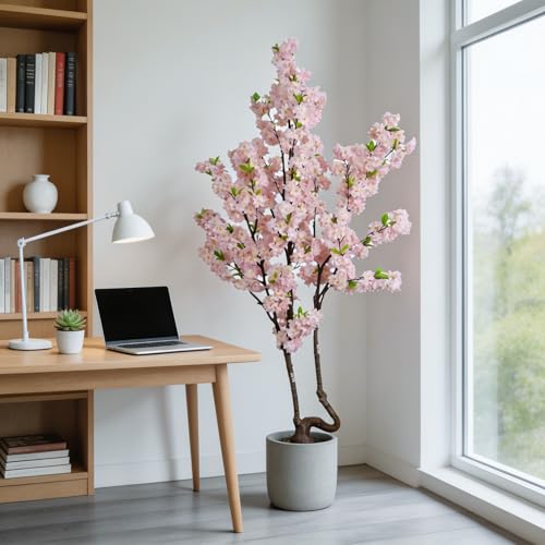 7.2ft Tall Pink Faux Cherry Blossom Tree for Home Decor, Likelike Artificial Silk Flower Cherry Branches Tree Indoor Outdoor, Sakura Tree Realistic Fake Flowering Plant for Christmas Decor - color: Pink-ap16