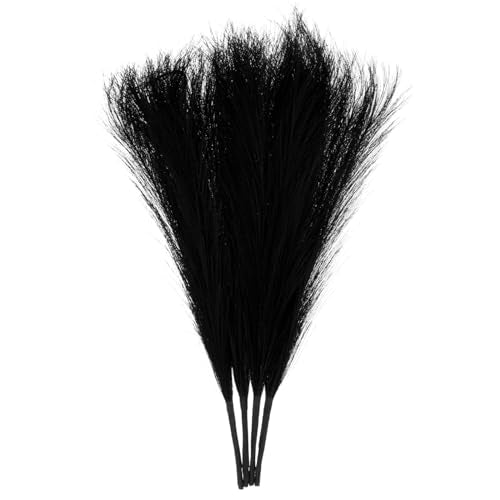 uxcell 4pcs Faux Pampas Grass 17 Inch 6 Stem Artificial Fake Dried Pampas Grass Decor for Floor Vase Filler, Wedding Decoration, Home Decoration, Black - color: Black