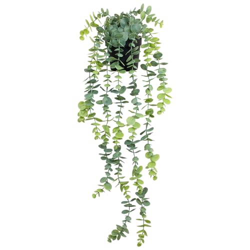 LOYWREE Fake Hanging Eucalyptus Plants Small Potted Long Vine Plants Indoor for Vintage Boho Farmhouse Bathroom Office Desk Wall Shelf Room Aesthetic Decor (Black Pot) - color: Eucalyptus, size: 1Pack