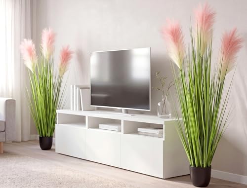 Jexine 2 Pcs 4 ft Artificial Tall Grass Plants for Outdoor Faux Tall Grasses Plant with Reed Flowers Potted Fake Greenery Plants for Housewarming Gift House Garden Lobby Outdoor Decoration (Pink) - color: Pink