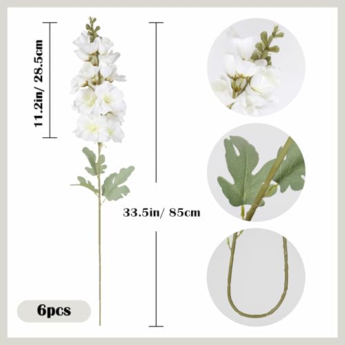 6PCS White Gladiolus Artificial Flowers 33.5in Long Stem Fake Silk Flowers Faux Gladiolus for Tall Vases Wedding Home Party Centerpieces Table Decor Floral Arrangements (White) - color: White