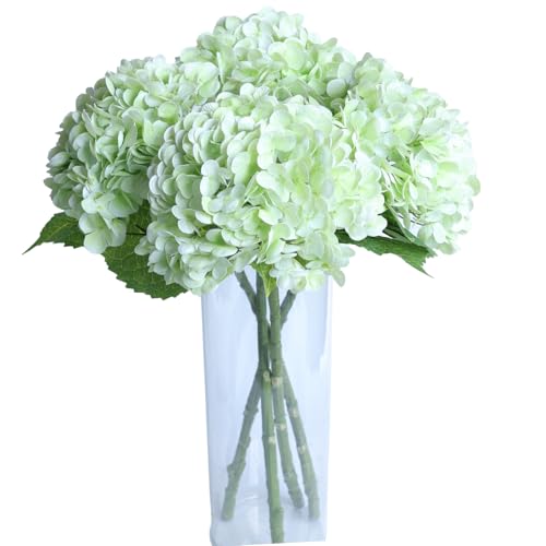 Green Hydrangea Artificial Flowers - High-End 22.5cm Oversized Heads (4pcs) | Real-Touch Design | Perfect for Christmas, Weddings, Home Decor, Parties & Outdoor Use (Light Green) - color: Light Green