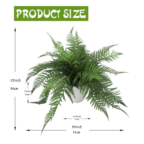 25 Leaves Fake Fern Potted Plant, 12" Artificial Real Touched Ferns in Pot, Faux Fern Bush Plant for Office Living Room Home Hotel Décor Indoor (2)