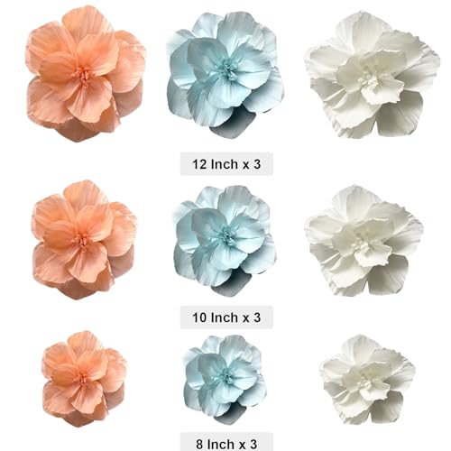 BRT Bearingshui Crepe Paper Flowers Decoration for Wall Total 9 Pcs, Artificial Flowers Backdrop for Wedding Decor Baby Bridal Shower Birthday Party, Mint Coral White 3D Wall Flowers Decor - color: Coral Mint White
