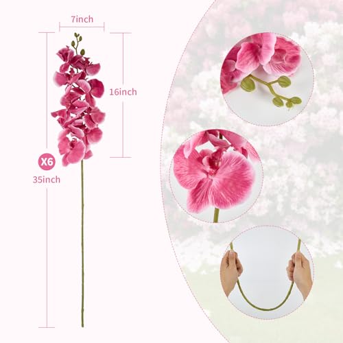 6 PCS Artificial Orchid Stems 33.5" Tall 9 Large Petals Fake Fuchsia Phalaenopsis Flower Arrangements for Home Wedding Living Room Table Centerpiece Office Table Decor Fuchsia - color: Fuchsia（6pcs）