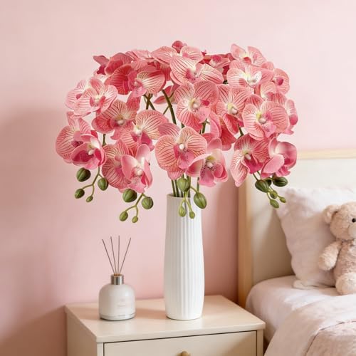 HCTCPALS Artificial Flowers for Outdoors 6 Pcs Orchids Plant Realistic Silk Fake Flowers for UV Resistant Faux Plants Outdoor Indoor Outside Front Porch Hanging Planter Decoration-38" Pinkish-White - color: Orchid Pinkish-white