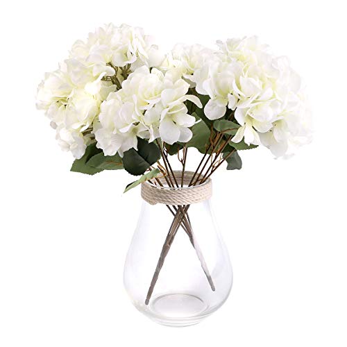 Jim's Cabin Silk Hydrangea Artificial Flowers 2 Bouquets, Lifelike Fake Flower Arrangements for Bedroom, Wedding, Cabin Decor & DIY Projects（White） - color: White