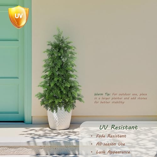Bellacat 3ft UV Resistant Full Faux Cedar Tree with Soft Real Touch Leaves, 36in Lifelike Topiary Trees Artificial Outdoor, Fake Cypress Tree for Front Door Porch Patio Deck Home Decor, 2Pack - color: Green-2pack, size: 3ft