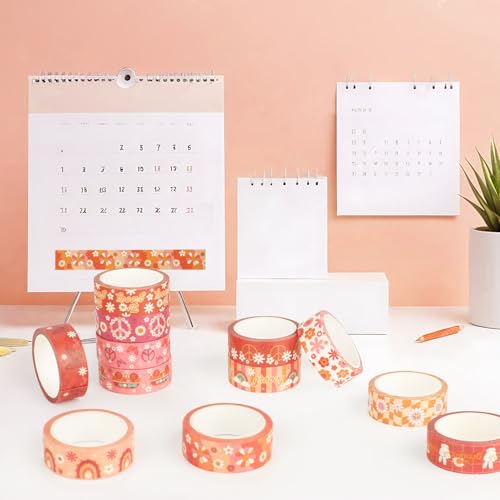 12 Rolls Boho Washi Tape Set, Vintage Watercolor Floral Cute Decorative Masking Tapes for Spring Arts DIY Craft Scrapbook Journal Planners Supplies Gift Wrapping 16.4Ft - color: B