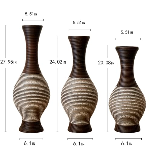 Floor PVC Decorated Vases Set of 3 for Gorgeous Home Decoration Large Classic PVC Vases 20in/24in/28in Height(Brown+White) - color: Brown+white