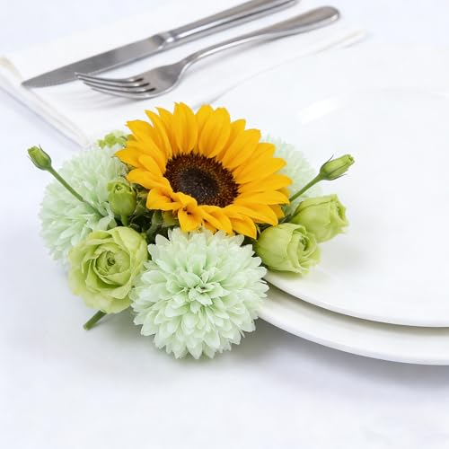 Kimura's Cabin 20Pcs Fake Chrysanthemums Artificial Flowers Silk Faux mums Flower with Stem Ball Flowers for Wedding Bouquets Party Arrangement Spring Home Table Centerpieces Decoration (Light Green) - color: Light Green Colour