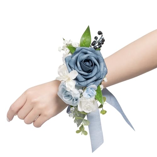 Ling's moment 2pcs Prom Wrist/Shoulder Corsage Artificial Flower, Girl/Mother Homecoming/Wedding Corsage Wristlet Décor, etc. Blue - color: Blu-blue