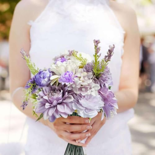 Lavender Silk Flowers, Artificial Flower Combo Box Set with Stems for Bridal Wedding Bouquets, Table Centerpieces Decor, Floral Arrangement Home Decor - color: Light Purple
