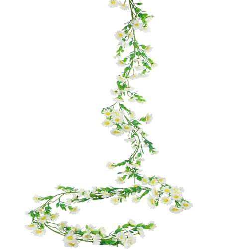 CISDUEO Artificial Daisy Flowers Vine Silk Wildflower Garland Spring Fake Flower Vine Hanging Ivy White Daisy Flowers Green Leaves for Wall Party Wedding Arch Floral Decor Home Indoor Outdoor Ceremony - color: White