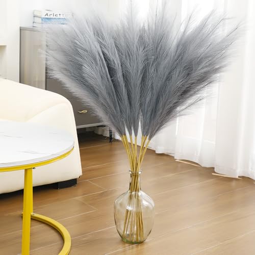 43" Grey Pampas Grass Decor - 8 PCS Faux Pampas Grass Tall Pompas Floral Arrangement and Vase Filler for Wedding, Boho Home, Baby Shower, Mother's Day Decoration - color: Grey