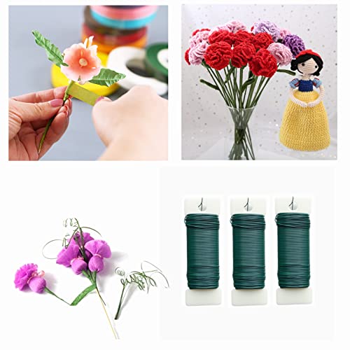 3 Rolls 22 Gauge Green Paddle Wire Flexible Floral Wire for Flower Arrangement, Wreath, Garland - color: Green