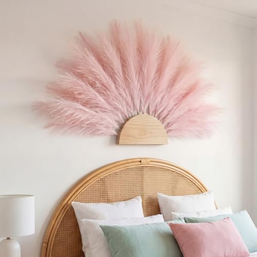 Suncalla 72 Pcs Pink Pampas Grass Decor for Wedding Bridal Shower DIY 21.7 Inches Faux Tall Pampas Grass Bulk Artificial Dried Flowers Feathers for Vase Filler Pastel Home Decor Party Bathroom Wall - color: Pink
