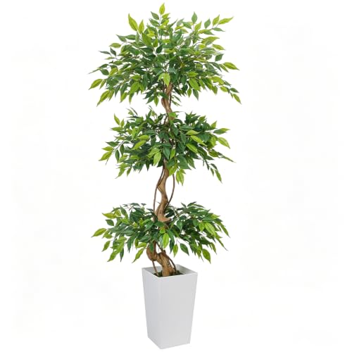 GTIDEA 6FT Ficus Artificial Tree in Tall Decorative Planter, 72 ''Tall Faux Ficus Tree with Realistic Green Leaves and Natural Trunk, Large Fake Indoor Plant for Living Room, Office, Home Corner Decor - color: 6ft Ficus Tree (With Vase)