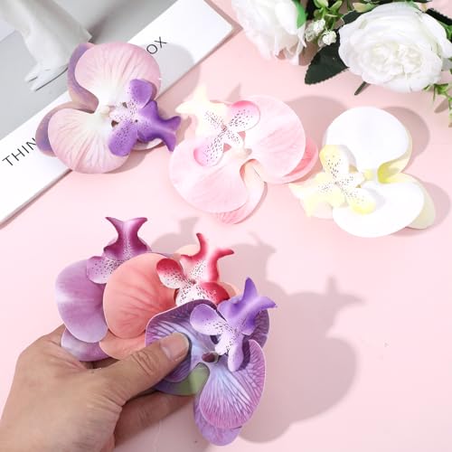 12PCS Fake Orchid Fabric Flower Heads 3.5in Artificial Orchids Flowers Heads for DIY Crafts Home Wedding Party Photography Props Decoration