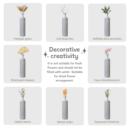Tall Floor Vases Set of 3 for Decor Living Room Floor, White Vases Home Decor, Embossed Body Pattern, 33.85" H/29.13" H/24.8" H Geometric Cylinder (White 6) - color: White 6