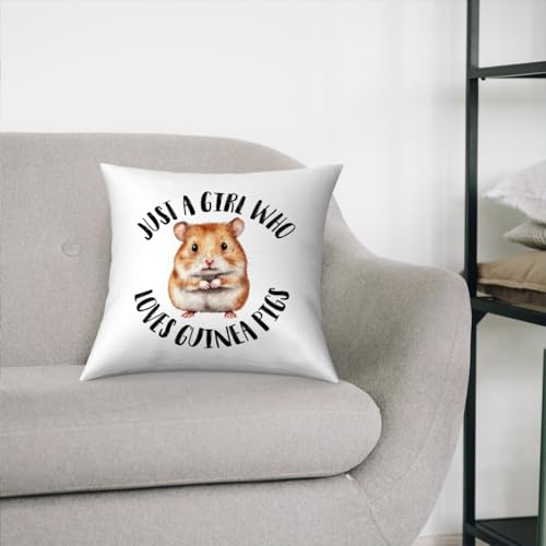 Fokongna Just A Girl Who Loves Guinea Pigs Pillow Covers Cute Farmhouse Animal Guinea Pig Pattern Pillowcase, Perfect for Girls' Rooms, Beds Chairs Sofas 18 x 18 Inch - color: Guinea Pig