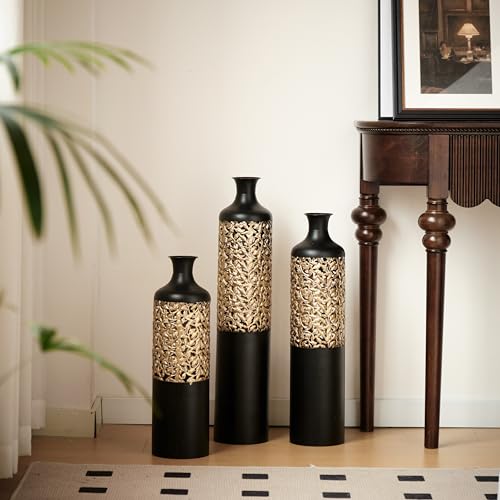 Tall Floor Vases, Black Large Decorative Vase Set for Living Room Metal Extra Big Standing Home Decor 20.8/24.8/28.7in Height - color: Floor Vase Black