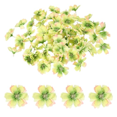 PATIKIL 100 Pcs Fake Silk Flower Heads, 1.6 Inch Artificial Cherry Blossom Faux Flower Heads for DIY Craft Wedding Party Home Wreath Decoration, Yellow/Green - color: Yellow/Green