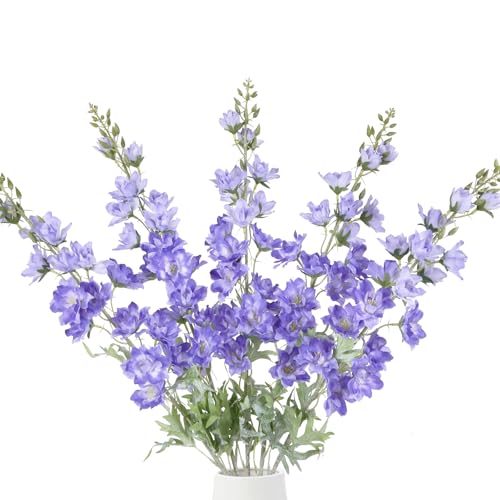 IPOPU 37" Delphinium Artificial Flowers 5PCS Real Look Faux Delphinium Flowers with Long Fuzz Long Stem Silk Larkspur Snapdragon for Wedding & Home Decor(Purple Blue) - color: Purple Blue