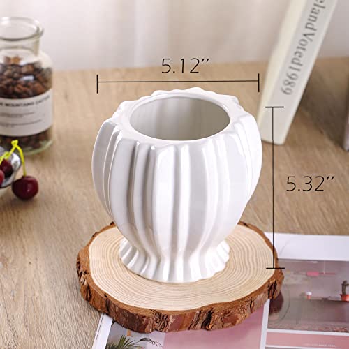 VanEnjoy 6 inch Modern Ribbed Design Small White Ceramic Decorative Tabletop Centerpiece Vase Flower Pot - White Spiral - style: Tropical