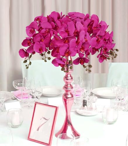 38 Inch 6 PCS Orchids Artificial Flowers Hot Pink Fake Orchids Velvet Silk Orchids Faux Orchid Flowers Long Stem Artificial Flowers for Tall Vase for Home Wedding Decoration(Hot Pink) - color: Hot Pink