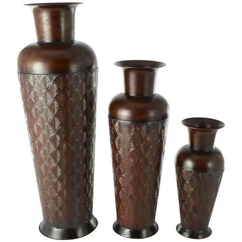 Deco 79 Metal Decorative Vase Tall Centerpiece Vases with Geometric Designs, Set of 3 Vases for Home Decoration 53", 40", 27" H, Dark Brown - color: Dark Brown, size: 53", 40", 27"H